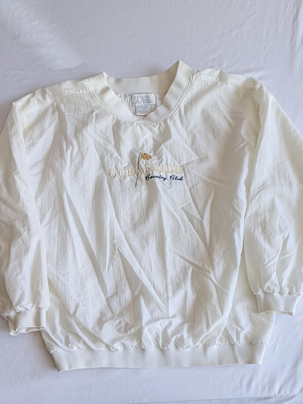 Oceanside Country Club SDI Vintage White Windbreaker Pullover Embroidered Lg